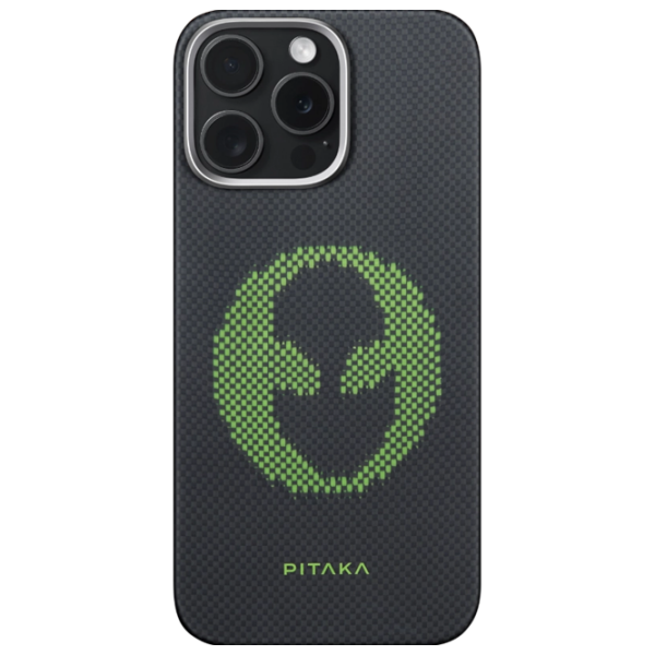 Husă pentru smartphone Apple iPhone 16 Pro Max (Luminous Tactile Woven) Black Green Pitaka, PC, MagSafe Back