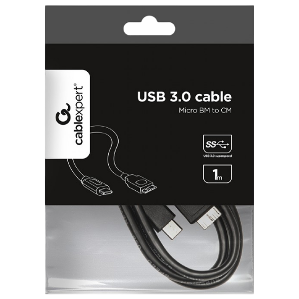 Кабель данных Gembird CCP-USB3-mBMCM-1M USB Type-C / microUSB Черный  photo 4
