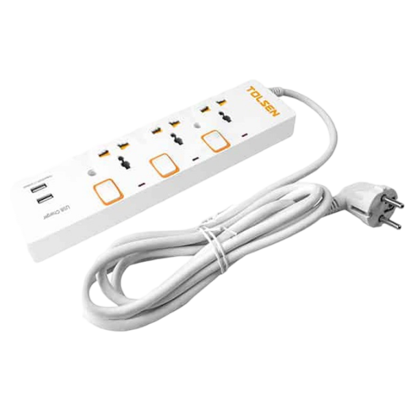 Удлинитель Tolsen 3P+USB 3 м Белый  photo 1