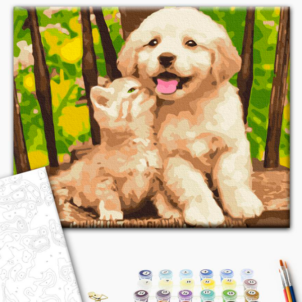 Pictură pe numere BrushMe Mici prieteni RBS39280FC 40 x 30 cm, Pânză photo 3