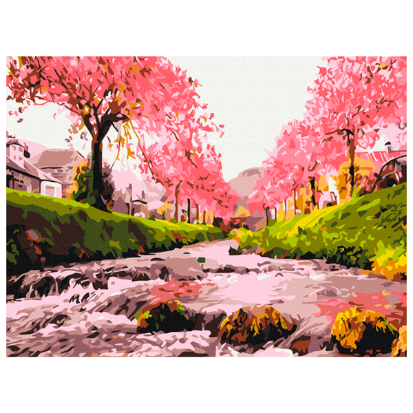Pictură pe numere BrushMe Râul în sakura RBS25577FC 40 x 30 cm, Pânză photo 1