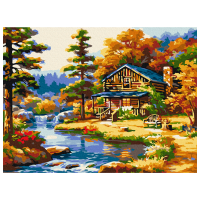 Pictură pe numere BrushMe Casa de lângă lac RBS51963FC 40 x 30 cm, Pânză