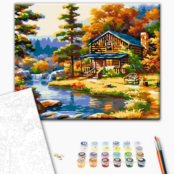 Pictură pe numere BrushMe Casa de lângă lac RBS51963FC 40 x 30 cm, Pânză photo 7