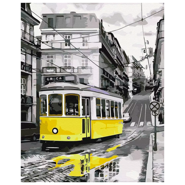 Pictură pe numere BrushMe Tramvaiul galben BS52687 50 x 40 cm, Pânză photo 1