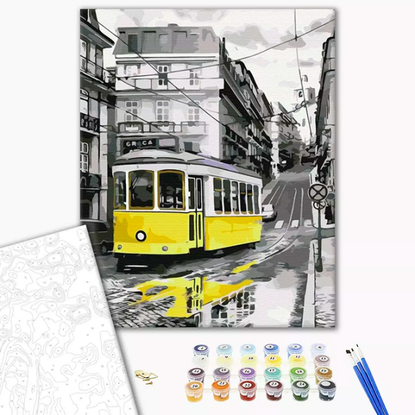 Pictură pe numere BrushMe Tramvaiul galben BS52687 50 x 40 cm, Pânză photo 3