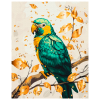 Pictură pe numere BrushMe Papagal smarald cu vopsele metalice BS54123 50 x 40 cm, Pânză