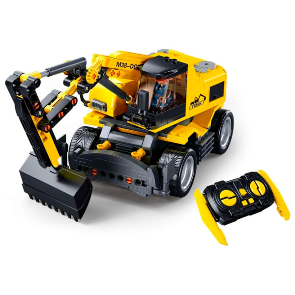 Constructor cu telecomandă Sluban E7 Wheeled Excavator Yellow Numărul de piese 353, 8+ photo 2