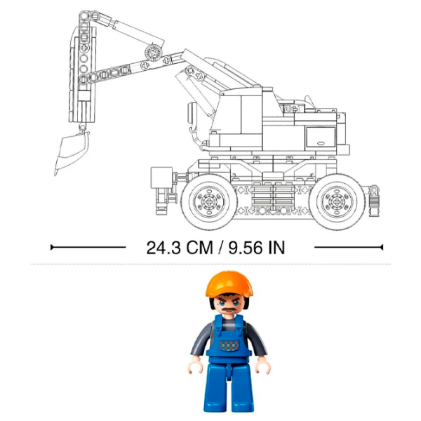 Constructor cu telecomandă Sluban E7 Wheeled Excavator Yellow Numărul de piese 353, 8+ photo 4