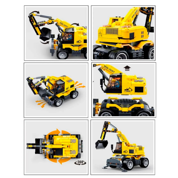 Constructor cu telecomandă Sluban E7 Wheeled Excavator Yellow Numărul de piese 353, 8+ photo 5