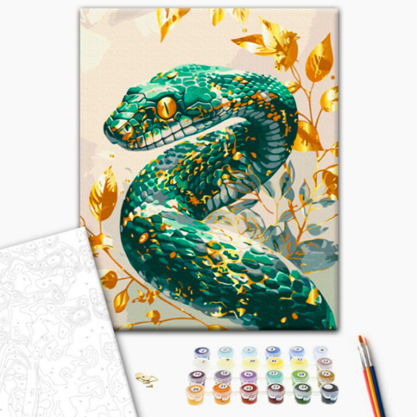 Pictură pe numere BrushMe Șarpe smarald cu culori metalizate BS54118 50 x 40 cm, Pânză photo 2