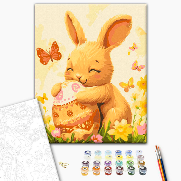 Pictură pe numere BrushMe Iepurașul cu oul de Paște KBS0177FC 40 x 30 cm, Pânză photo 2