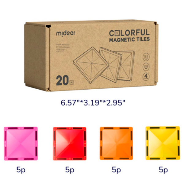 Constructor Mideer Magnetic Tiles Multicolor Numărul de piese 20, 4+ photo 2