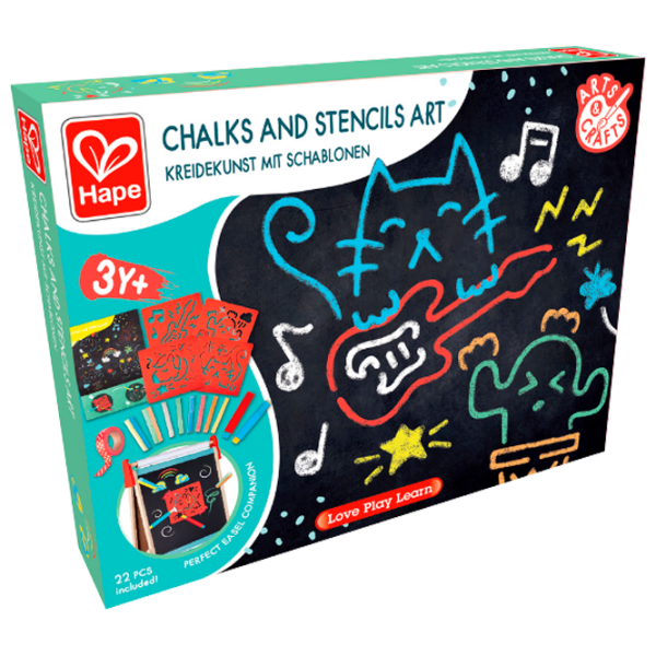 Set de creație Hape Love Play. Learn Chalks and Stencils Art E1068 Red Pentru copii, 3+ photo 1