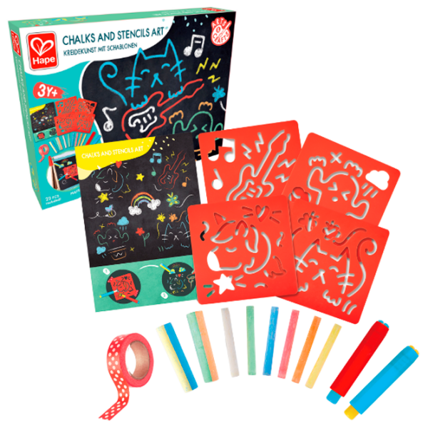 Set de creație Hape Love Play. Learn Chalks and Stencils Art E1068 Red Pentru copii, 3+ photo 2