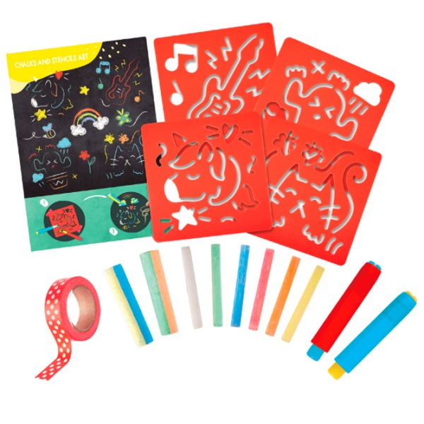 Set de creație Hape Love Play. Learn Chalks and Stencils Art E1068 Red Pentru copii, 3+ photo 3