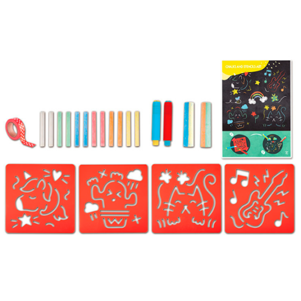 Set de creație Hape Love Play. Learn Chalks and Stencils Art E1068 Red Pentru copii, 3+ photo 5