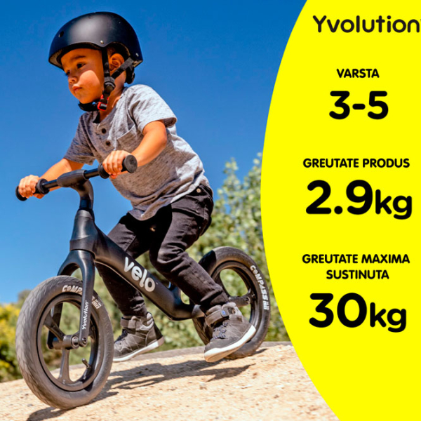 Bicicletă fără pedale Yvolution Y Velo Pro 12" Black White Aluminiu / Pentru copii photo 6