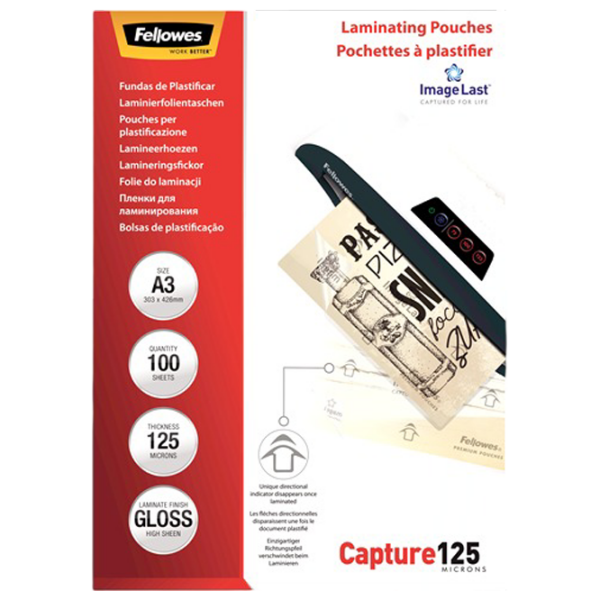 Film pentru laminator Fellowes ImageLast A3 125 Micron Gloss White A3,  photo 1