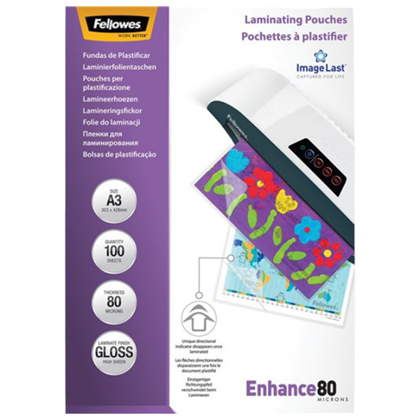Film pentru laminator Fellowes ImageLast A3 80 Micron Gloss Transparent A3,  photo 1