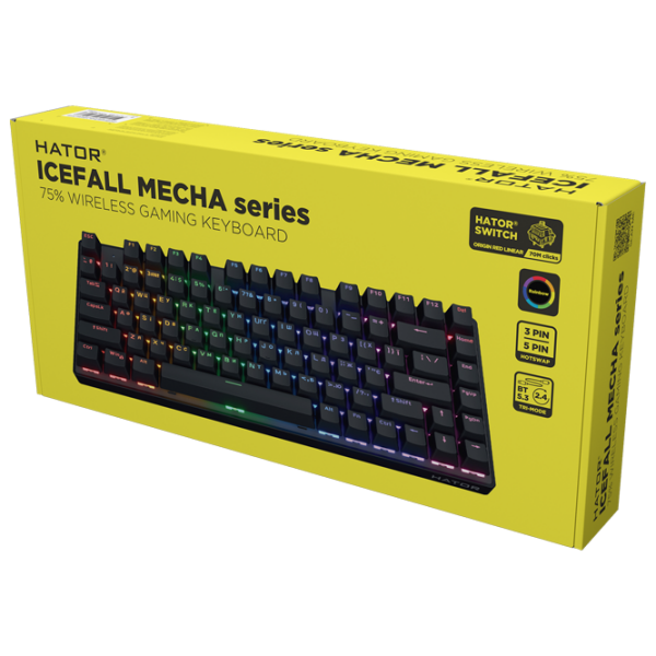 Tastatură Hator Icefall Mecha 75 Rainbow Wireless Black Gaming, Fără fir photo 6