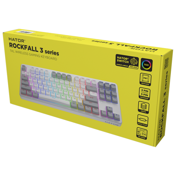 Tastatură Hator Rockfall 3 Mecha TKL White Gaming, Fără fir photo 6