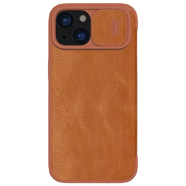 Husă pentru smartphone Apple iPhone 15 (QIN) Brown Nillkin, Piele ecologică , Flip Cover