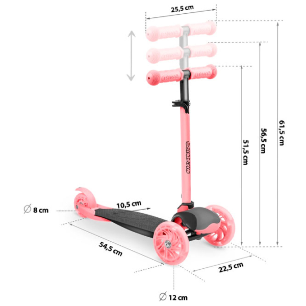 Trotinetă pentru copii cu trei roți Ricokids Loco (5642263) Pink 3 ani, 25 kg, Din silicon photo 7