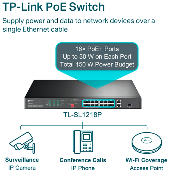 PoE Switch TP-Link TL-SL1218P Black 7.2 Gbit/s photo 4