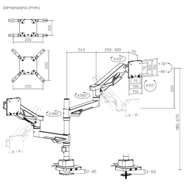 Кронштейн для монитора LUMI LDT95-C024UCP Черный VESA 100 x 200 мм photo 8