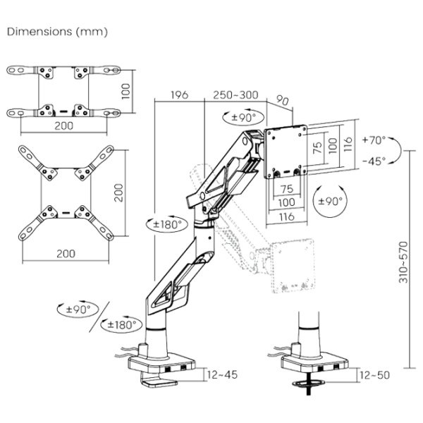 Кронштейн для монитора LUMI LDT95-C012UC Черный Белый VESA 100 x 200 мм photo 8