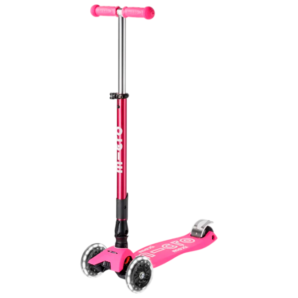 Trotinetă pentru copii cu trei roți Micro Maxi Deluxe Foldable LED (MMD096) Pink 5 ani, 50 kg, Din PU photo 1