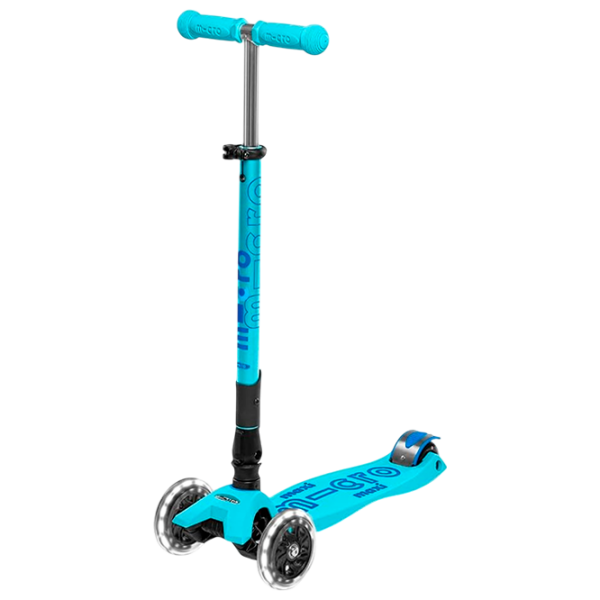 Trotinetă pentru copii cu trei roți Micro Maxi Deluxe Foldable LED (MMD092) Blue 5 ani, 50 kg, Din PU photo 1