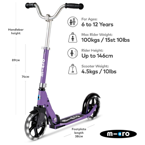 Trotinetă pentru copii cu două roți Micro Cruiser LED (SA0251) Purple 5 ani, 100 kg, Din PU photo 6