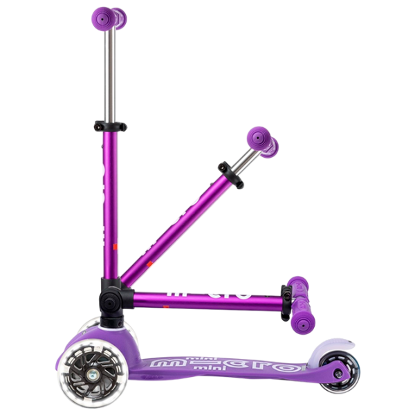 Детский трёхколёсный самокат Micro Mini Deluxe Foldable LED (MMD199) Пурпурный 2 года, 50 кг, Полиуретановые photo 2