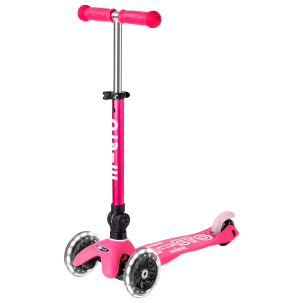 Trotinetă pentru copii cu trei roți Micro Mini Deluxe Foldable LED (MMD197) Pink 2 ani, 50 kg, Din PU photo 1