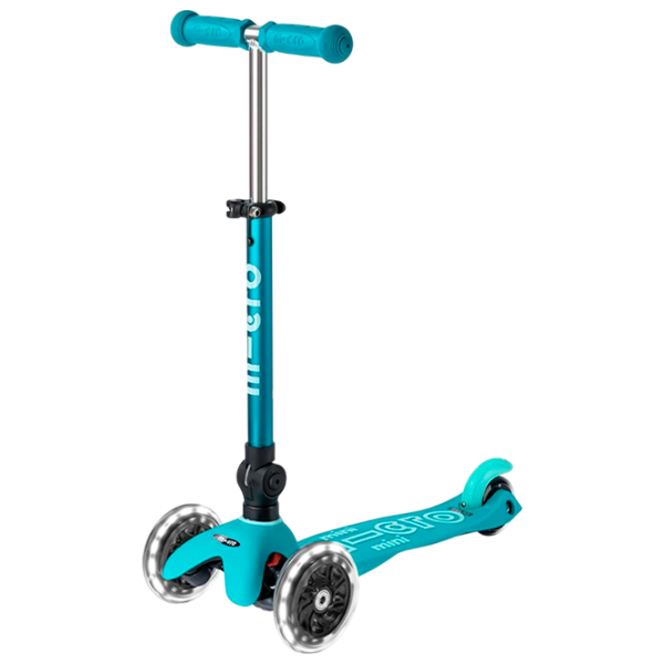 Trotinetă pentru copii cu trei roți Micro Mini Deluxe Foldable LED (MMD198) Aqua 2 ani, 50 kg, Din PU photo 1