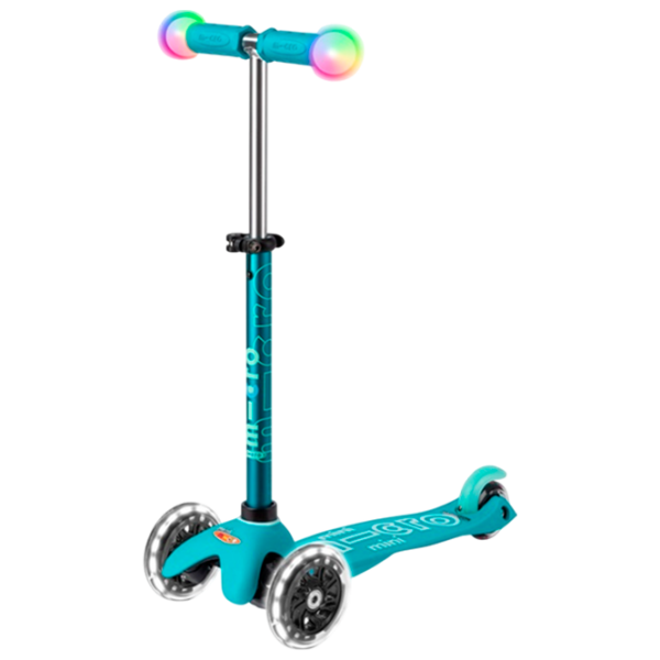 Детский трёхколёсный самокат Micro Mini Deluxe Magic LED (MMD131) Aqua 2 года, 50 кг, Полиуретановые photo 1