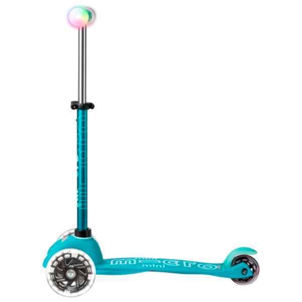 Детский трёхколёсный самокат Micro Mini Deluxe Magic LED (MMD131) Aqua 2 года, 50 кг, Полиуретановые photo 3