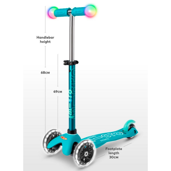 Детский трёхколёсный самокат Micro Mini Deluxe Magic LED (MMD131) Aqua 2 года, 50 кг, Полиуретановые photo 6