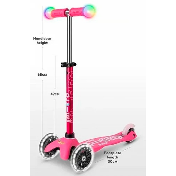 Trotinetă pentru copii cu trei roți Micro Mini Deluxe Magic LED (MMD130) Pink 2 ani, 50 kg, Din PU photo 6