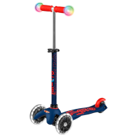 Детский трёхколёсный самокат Micro Mini Deluxe Magic LED (MMD149) Тёмно-синий 2 года, 50 кг, Полиуретановые