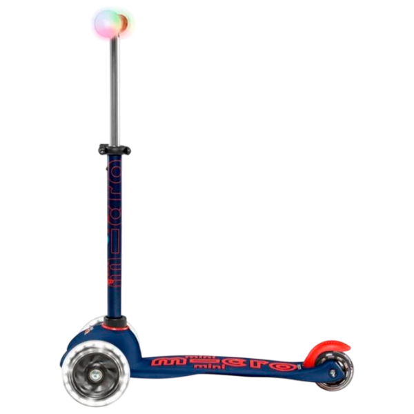 Детский трёхколёсный самокат Micro Mini Deluxe Magic LED (MMD149) Тёмно-синий 2 года, 50 кг, Полиуретановые photo 3