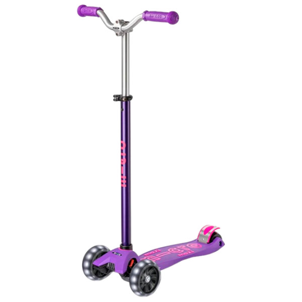 Детский трёхколёсный самокат Micro Maxi Deluxe Pro LED (MMD043) Фиолетово-розовый 5 лет, 50 кг, Полиуретановые photo 1