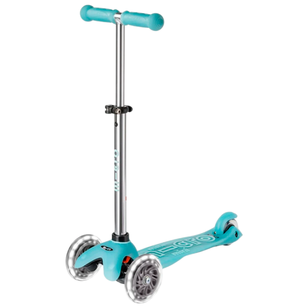 Детский трёхколёсный самокат Micro Mini Deluxe Glow LED Plus (MMD214) Aqua 2 года, 50 кг, Полиуретановые photo 1