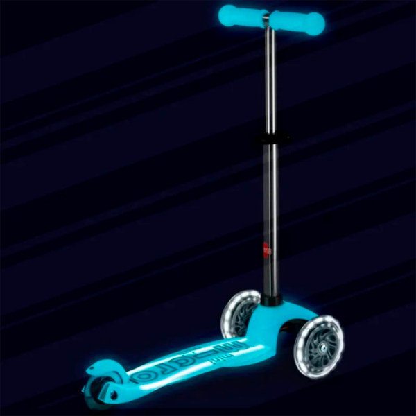 Детский трёхколёсный самокат Micro Mini Deluxe Glow LED Plus (MMD214) Aqua 2 года, 50 кг, Полиуретановые photo 5
