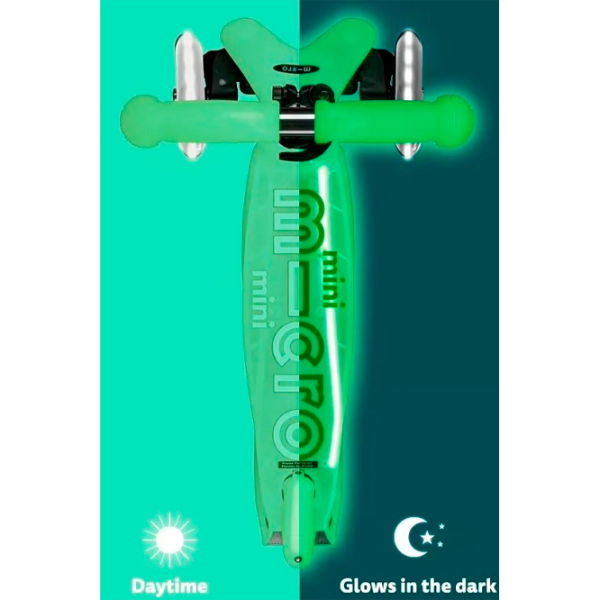 Детский трёхколёсный самокат Micro Mini Deluxe Glow LED (MMD216) Ледяной лайм 2 года, 50 кг, Полиуретановые photo 5