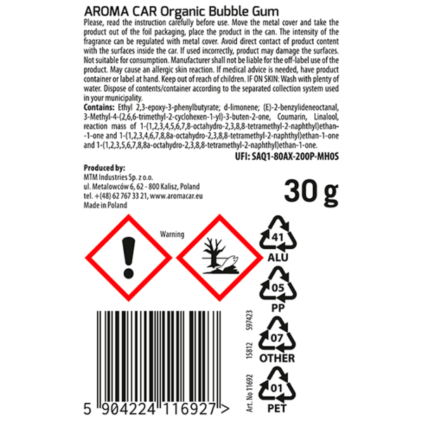 Aromatizator auto Aroma Car Organic Slide Multicolor Bubble Gum photo 2