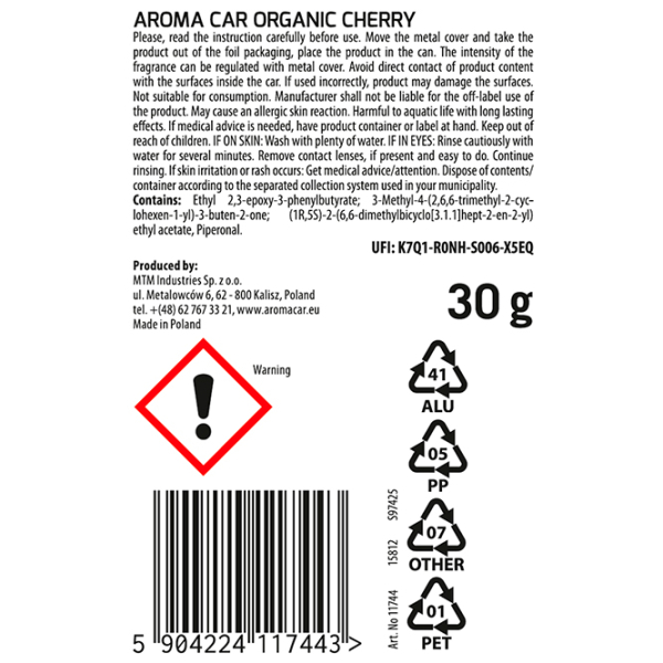 Aromatizator auto Aroma Car Organic Slide Multicolor Cherry photo 2