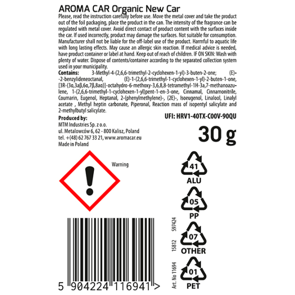 Aromatizator auto Aroma Car Organic Slide Multicolor New Car photo 2