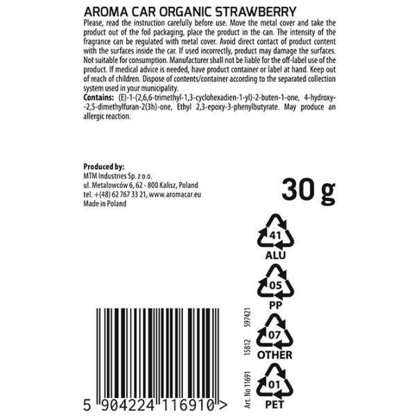 Aromatizator auto Aroma Car Organic Slide Multicolor Strawberry photo 2